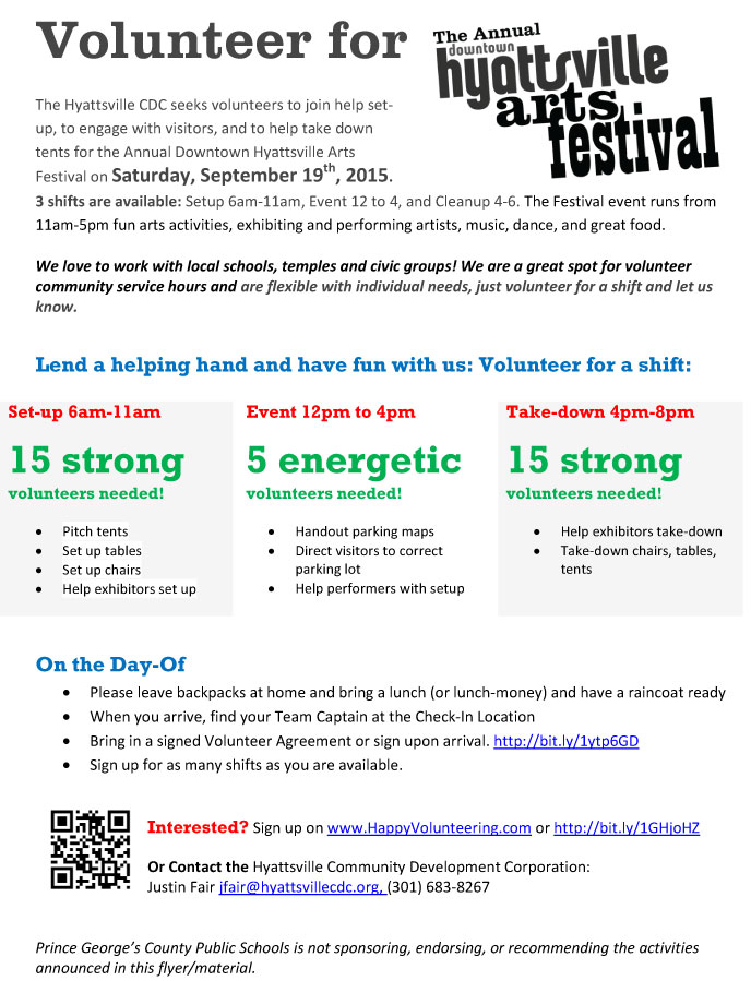 Volunteer for the Downtown Hyattsville Arts Festival!